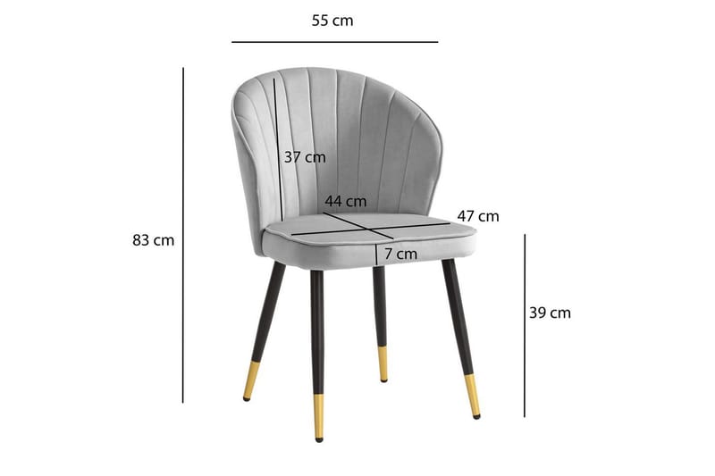 Spisestuestol Wohnling fløyelstrukket med metallben, moderne loftstil Grå - Grå - Møbler - Stoler - Spisestuestoler & kjøkkenstoler