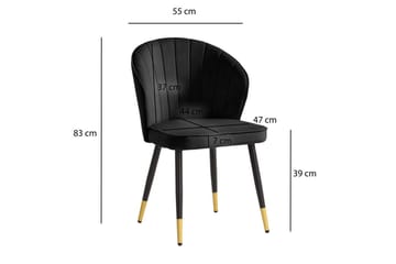 Spisestuestol Wohnling fløyelstrukket med metallben, moderne loftstil Svart - Svart - Møbler - Stoler - Spisestuestoler & kjøkkenstoler