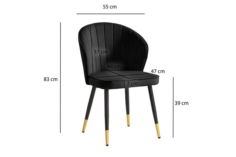 Spisestuestol Wohnling fløyelstrukket med metallben, moderne loftstil Svart - Svart - Møbler - Stoler - Spisestuestoler & kjøkkenstoler
