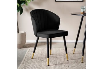Spisestuestol Wohnling fløyelstrukket med metallben, moderne loftstil Svart - Svart - Møbler - Stoler - Spisestuestoler & kjøkkenstoler