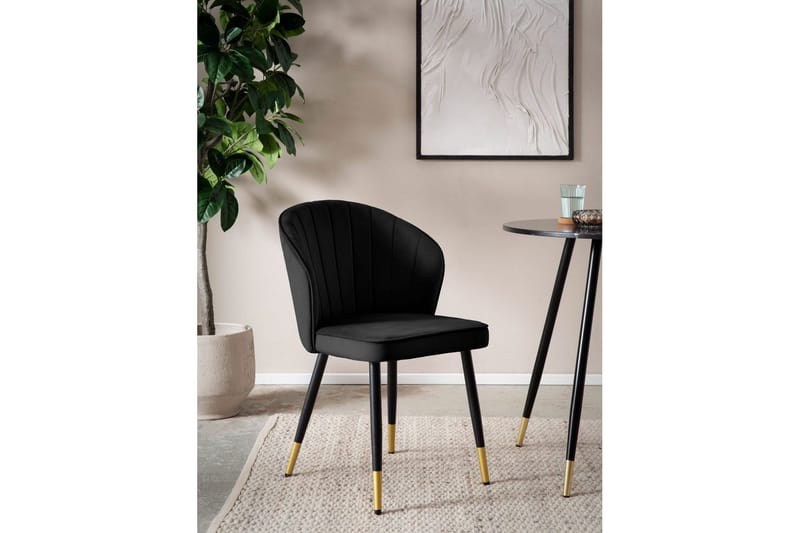 Spisestuestol Wohnling fløyelstrukket med metallben, moderne loftstil Svart - Svart - Møbler - Stoler - Spisestuestoler & kjøkkenstoler