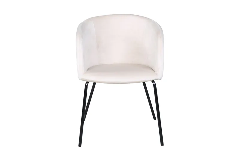 Berit Lenestol Fløyel med Armlener - Hvit med svarte ben - Møbler - Stoler - Spisestuestoler & kjøkkenstoler
