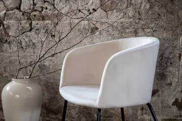 Berit Lenestol Fløyel med Armlener - Hvit/Svart - Møbler - Stoler - Spisestuestoler & kjøkkenstoler