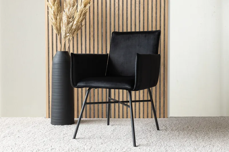 Petra Karmstol - Fløyel/Svart - Møbler - Stoler - Spisestuestoler & kjøkkenstoler