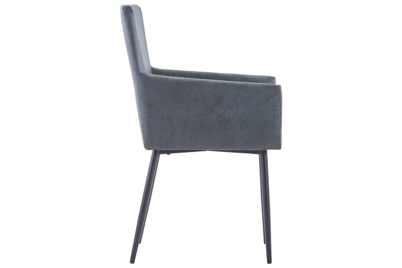 Spisestoler med armlener 4 stk grå kunstig semsket skinn - Grå - Spisestuestoler & kjøkkenstoler - Karmstol