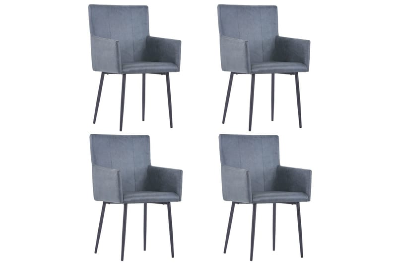 Spisestoler med armlener 4 stk grå kunstig semsket skinn - Grå - Spisestuestoler & kjøkkenstoler - Karmstol