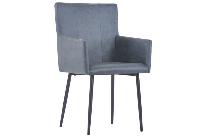 Spisestoler med armlener 6 stk grå kunstig semsket skinn - Grå - Karmstol - Spisestuestoler & kjøkkenstoler