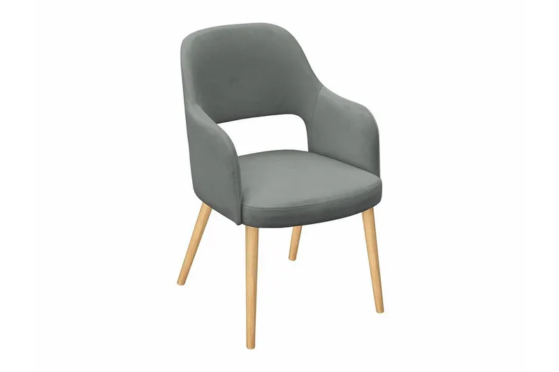 Uptown Spisestol i Fløyel med Trebein, Mellomgrå