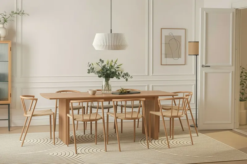 Winston Spisestol & Kjøkkenstol med Rottingutseende og Metallben med Eikeutseende - Beige - Møbler - Stoler - Spisestuestoler & kjøkkenstoler