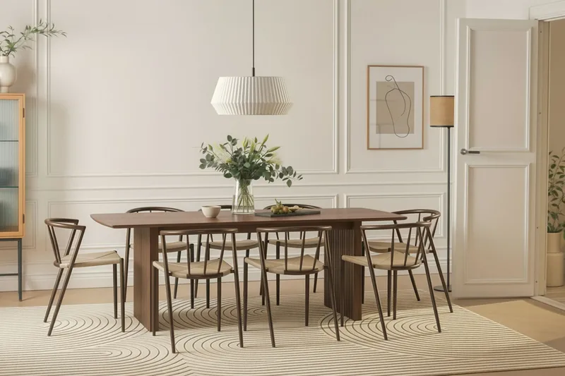 Winston Spisestol & Kjøkkenstol med Rottingutseende og Metallben med Utseende som Røkt Eik - Beige - Møbler - Stoler - Spisestuestoler & kjøkkenstoler
