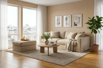 Valencia Extra Dyp 3-seters sofa + fotskammel med avtakbart og vaskbart trekk - Beige - Møbler - Sofaer