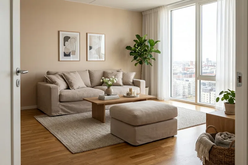 Valencia Extra Dyp 3-seters sofa + fotskammel med avtakbart og vaskbart trekk - Lysebrun - Møbler - Sofaer