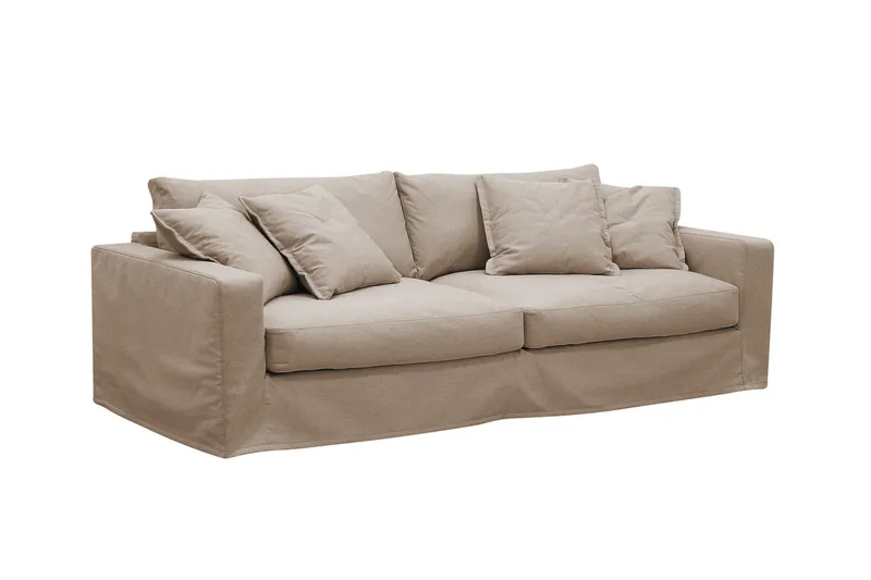 Valencia Extra Dyp 3-seters sofa + fotskammel med avtakbart og vaskbart trekk - Lysebrun - Møbler - Sofaer