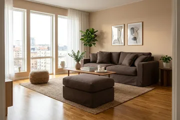 Valencia Extra Dyp 3-seters sofa + fotskammel med avtakbart og vaskbart trekk - Mørkebrun - Møbler - Sofaer