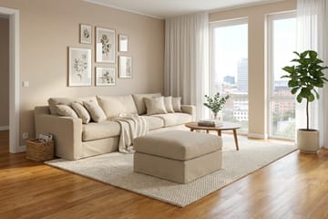 Valencia Extra Dyp 5-seters sofa + fotskammel med avtakbart og vaskbart trekk - Beige - Møbler - Sofaer