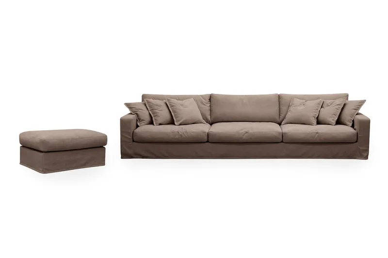 Valencia Extra Dyp 5-seters sofa + fotskammel med avtakbart og vaskbart trekk, Mørkebrun