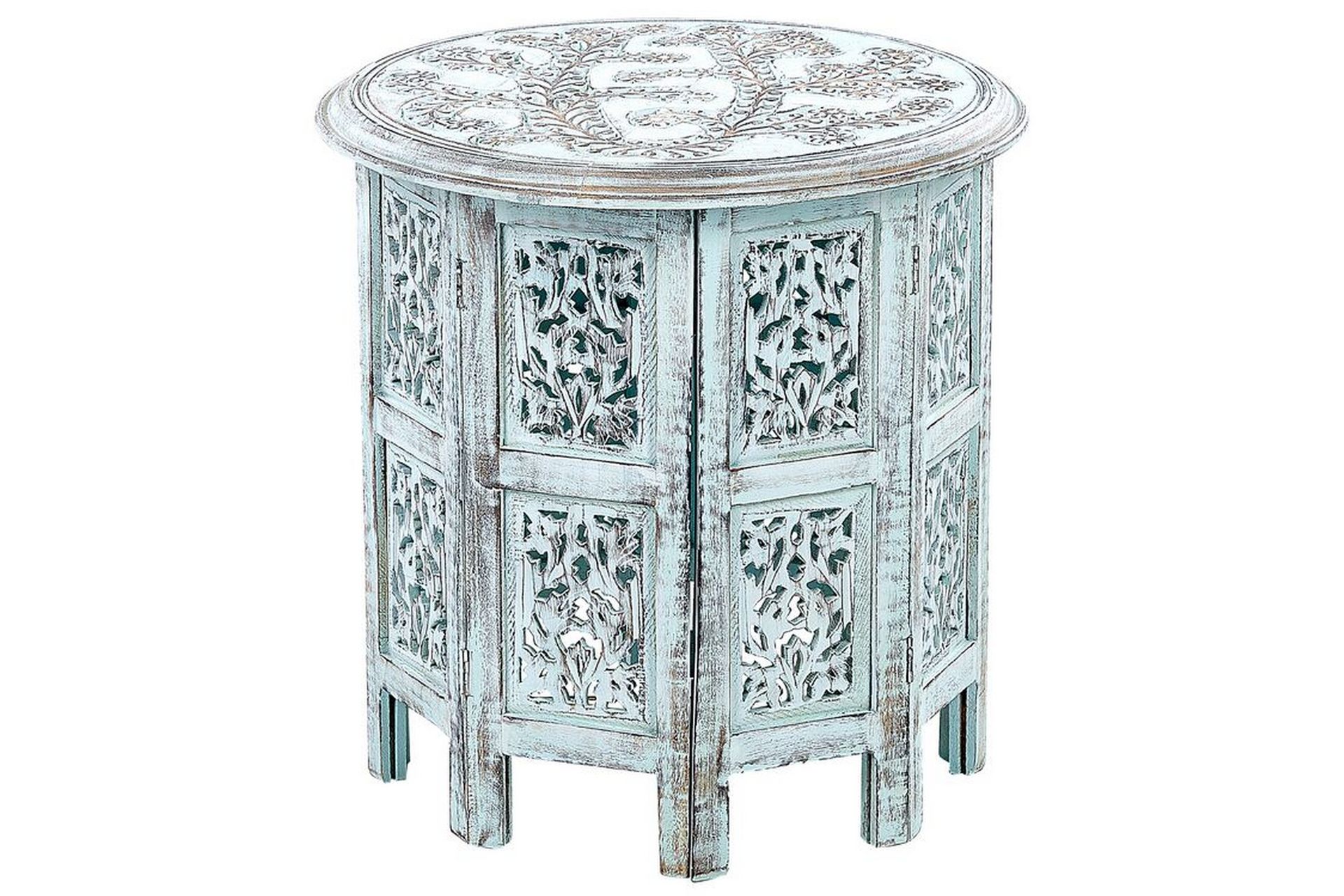 Sidebord Blå Mangotre Distressed Rund Top Base 45 x 45 cm Vintage Rustikk Design