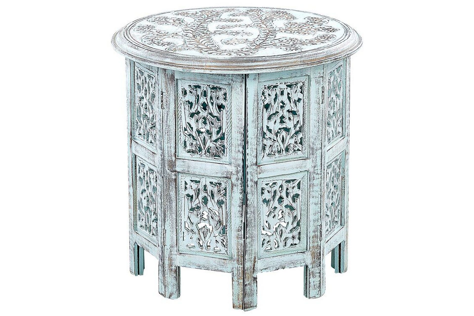 Sidebord Blå Mangotre Distressed Rund Top Base 45 x 45 cm Vintage Rustikk Design