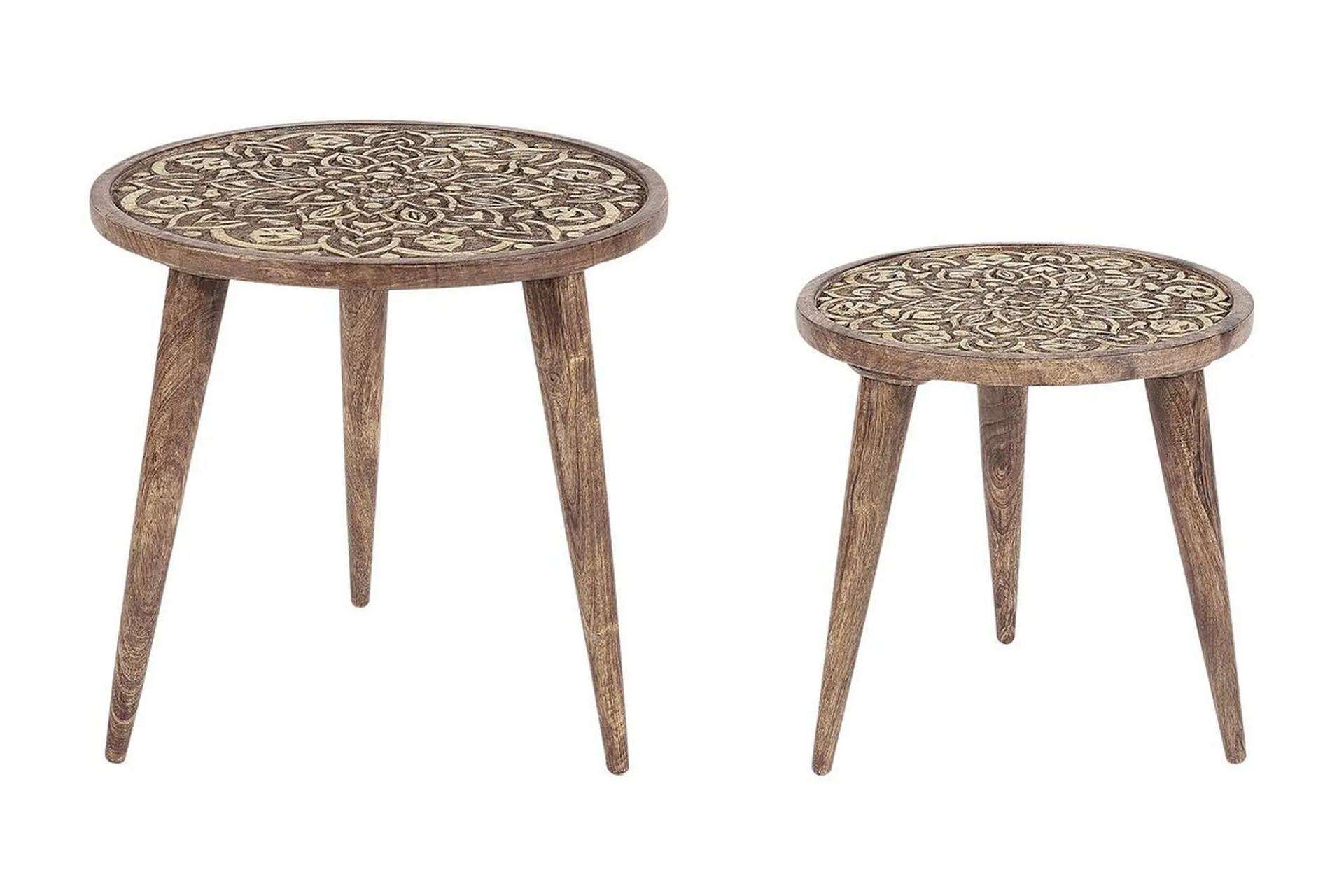 Sett med 2 sidebord Mørk Mango tre dekorativt kaffebord Liten stue møbler orientalsk design