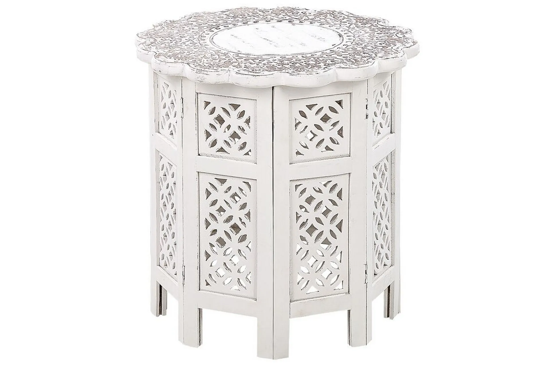 Sidebord Off-White med utskåret mønster Mango Tre Stue Gang Rustikk Orientalsk