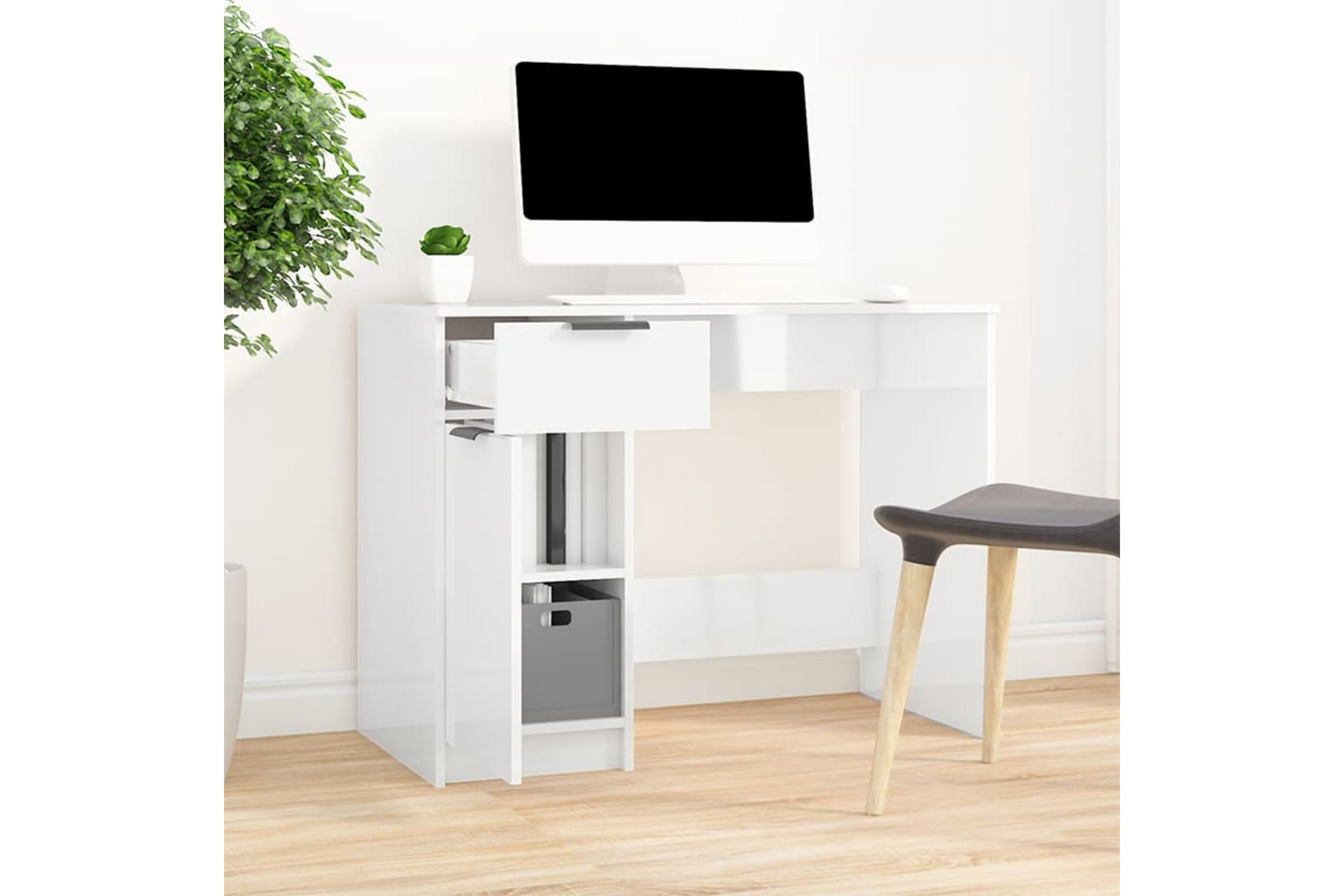 Be Basic beBasic Skrivebord høyglans hvit 100x50x75 cm konstruert tre - Hvit