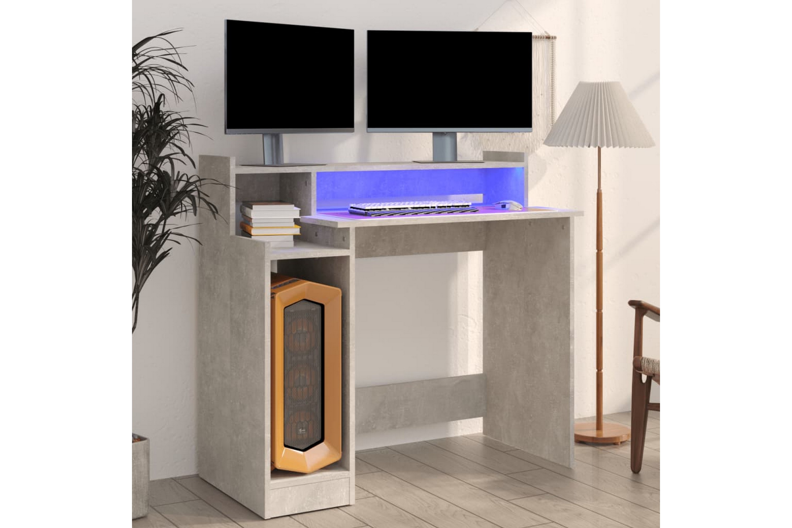 Be Basic beBasic Skrivebord med LED-lys betonggrå 97x90x45 cm konstruert tre - GrÃ¥