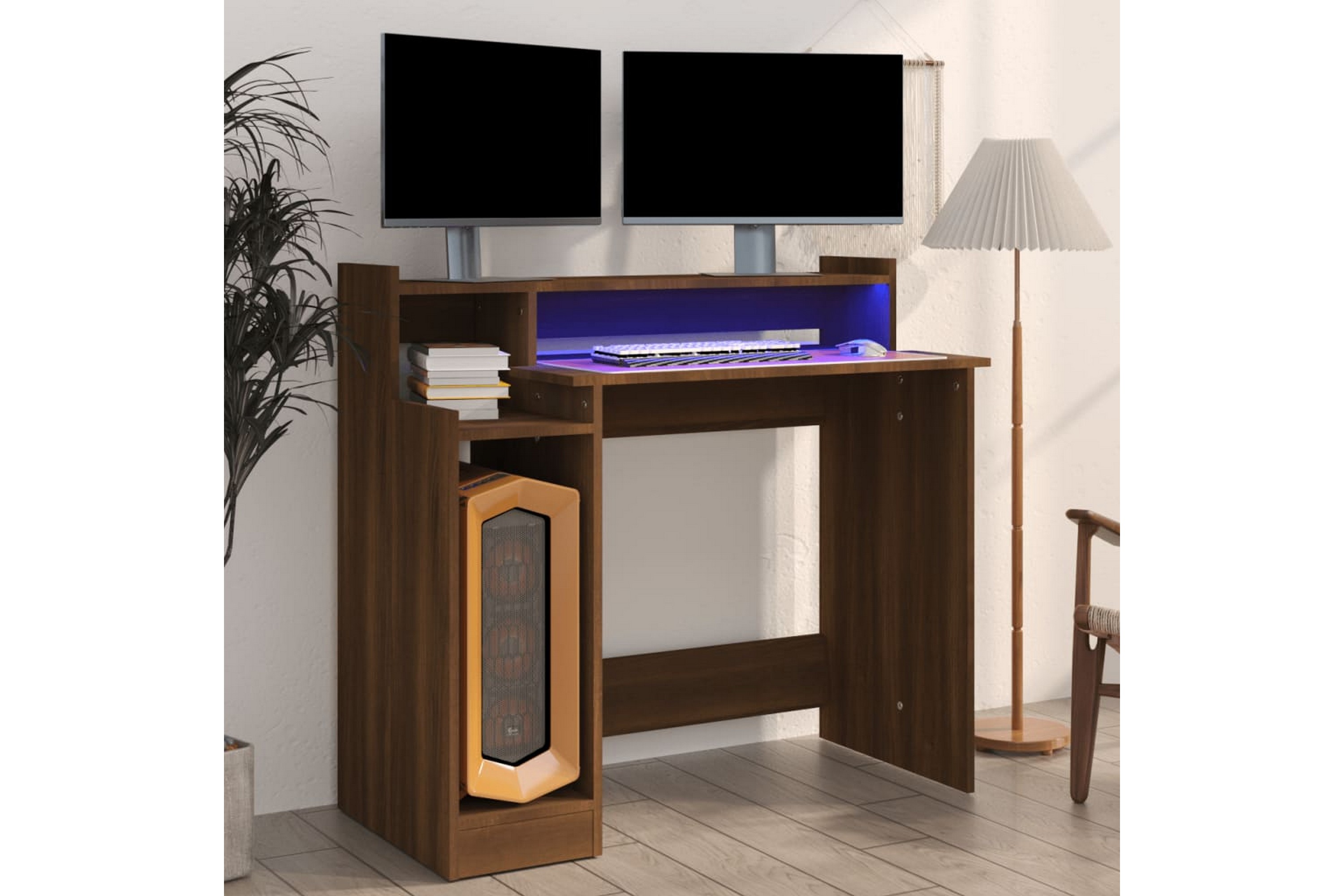 Be Basic beBasic Skrivebord med LED-lys brun eik 97x90x45 cm konstruert tre - Brun
