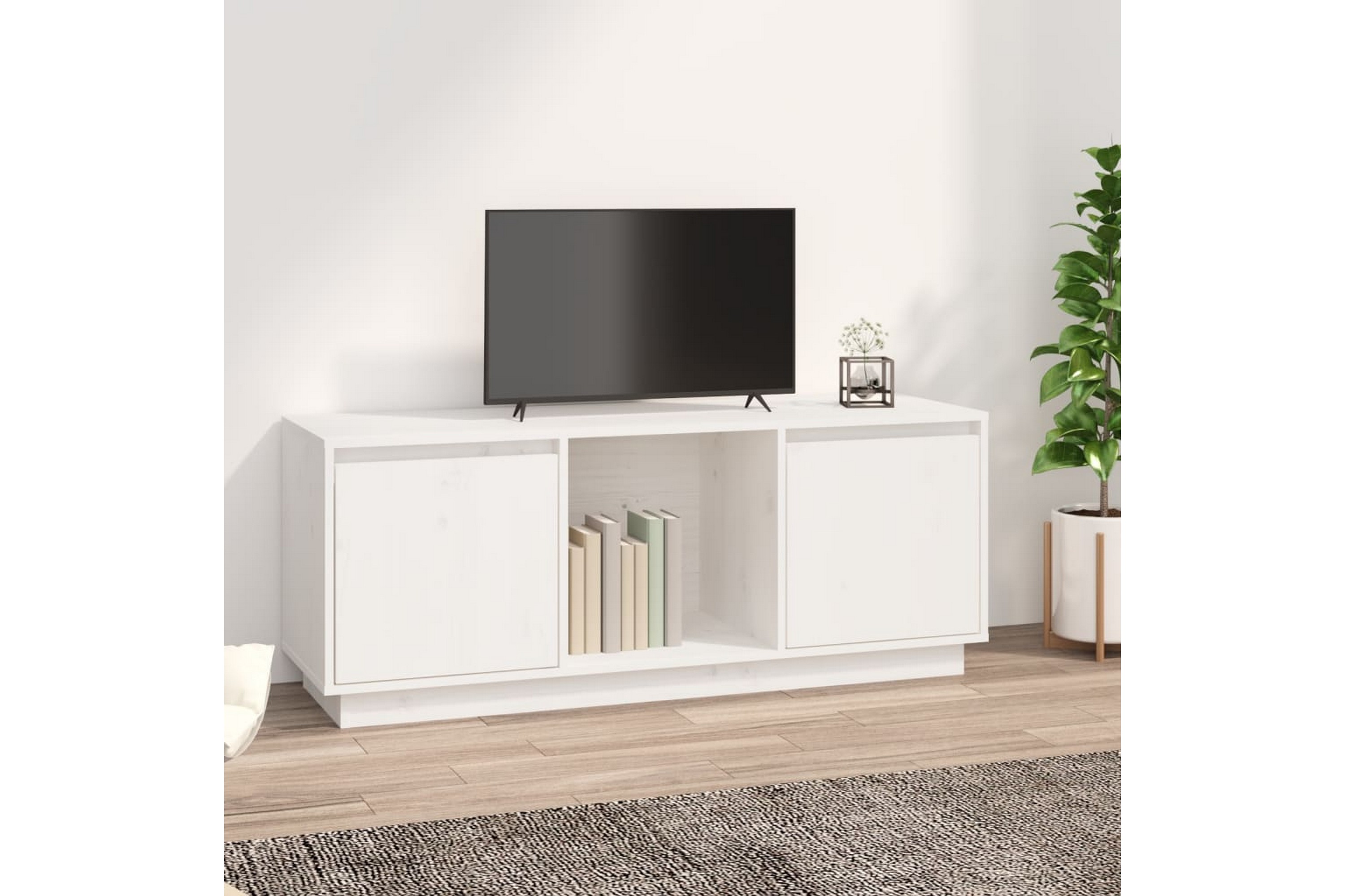 beBasic TV-benk hvit 110,5x35x44 cm heltre furu - Hvit