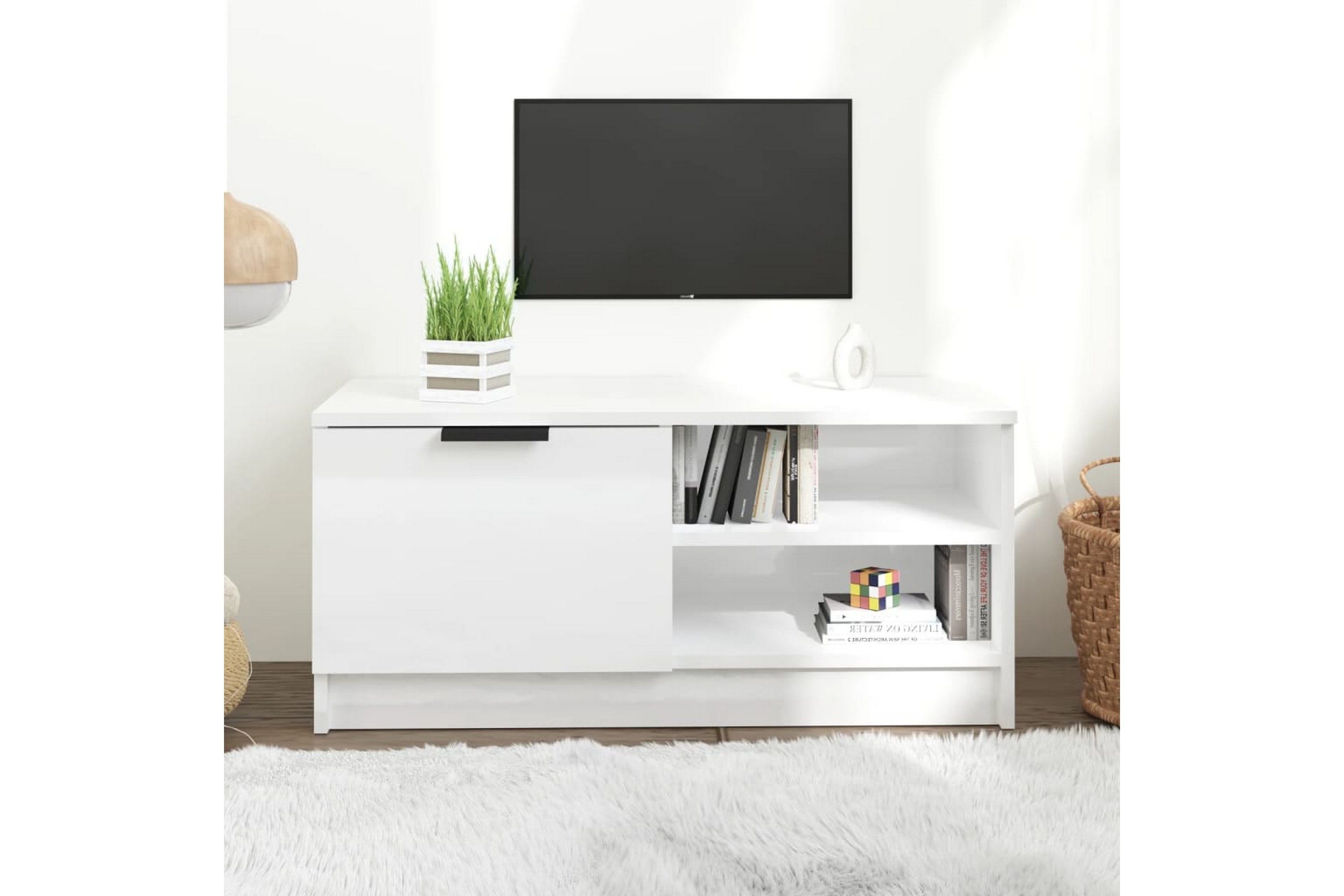 beBasic TV-benk høyglans hvit 80x35x36,5 cm konstruert tre - Hvit