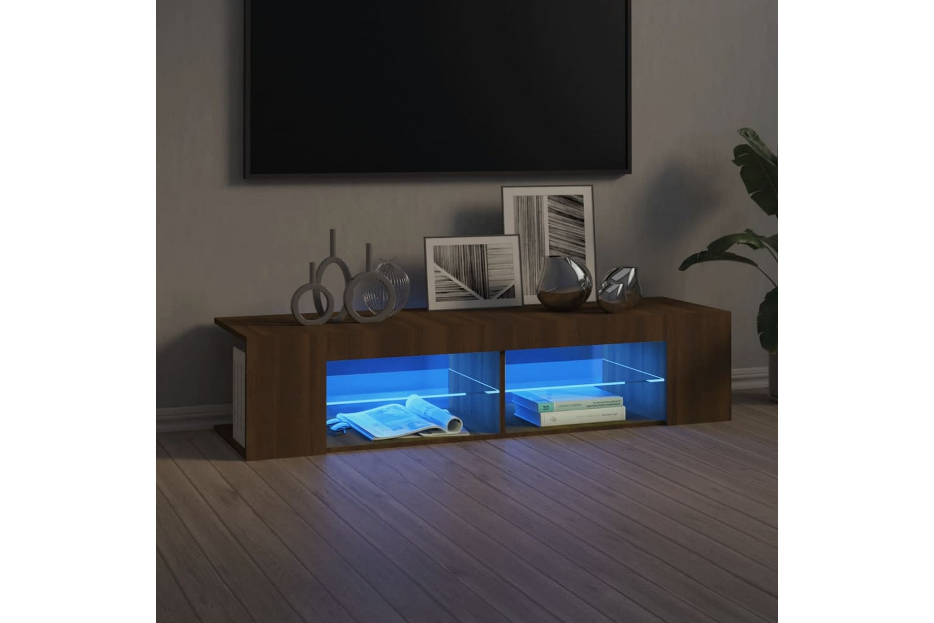 Be Basic beBasic TV-benk med LED-lys brun eik 135x39x30 cm - Brun