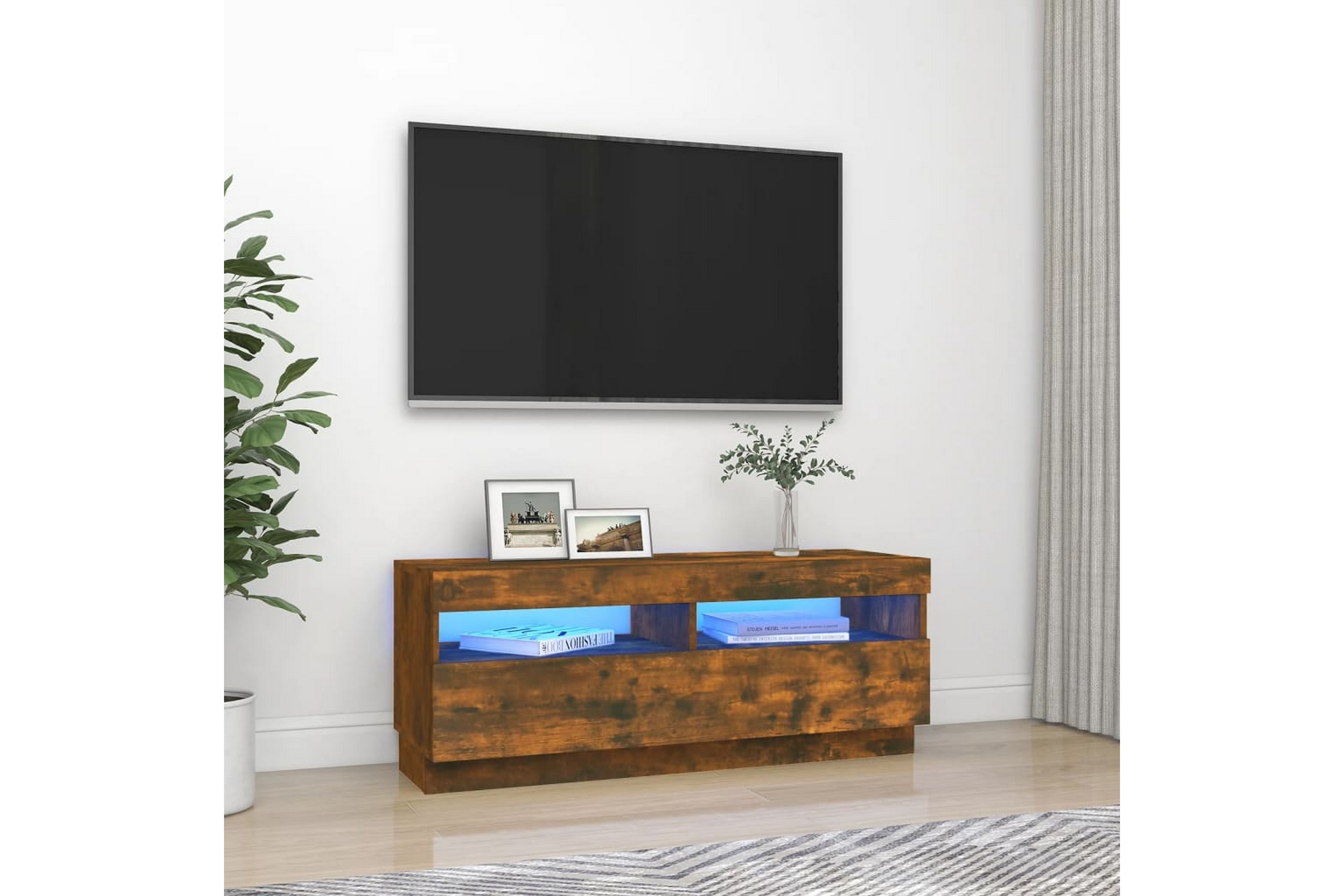 Be Basic beBasic TV-benk med LED-lys røkt eik 100x35x40 cm - Brun