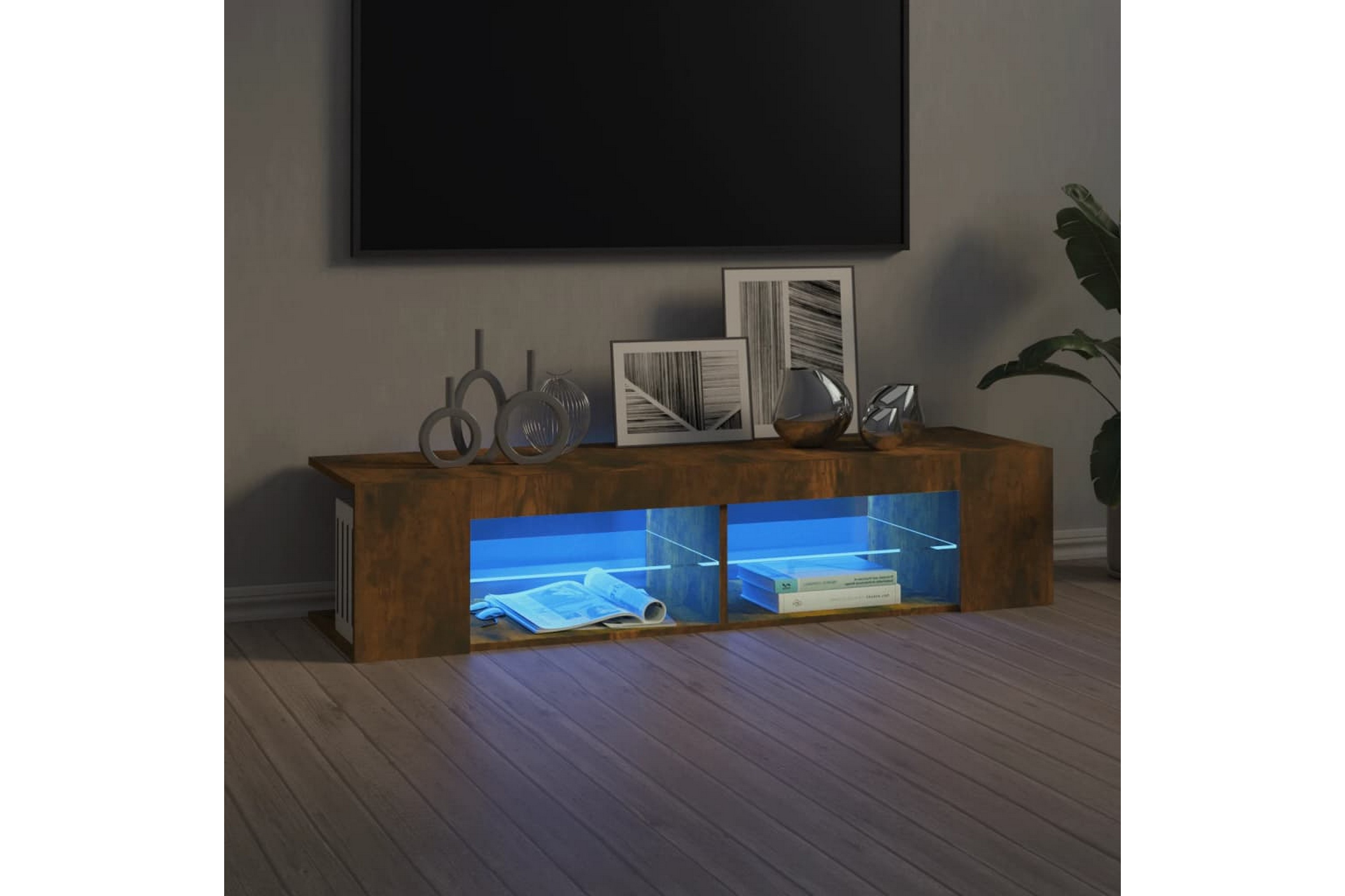 Be Basic beBasic TV-benk med LED-lys røkt eik 135x39x30 cm - Brun