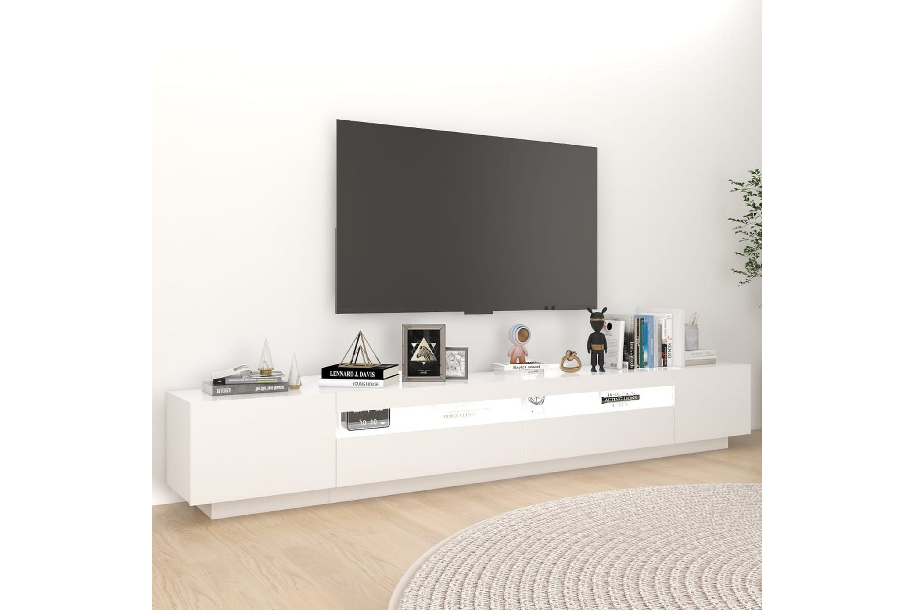Be Basic TV-benk med LED-lys hvit 260x35x40 cm - Hvit