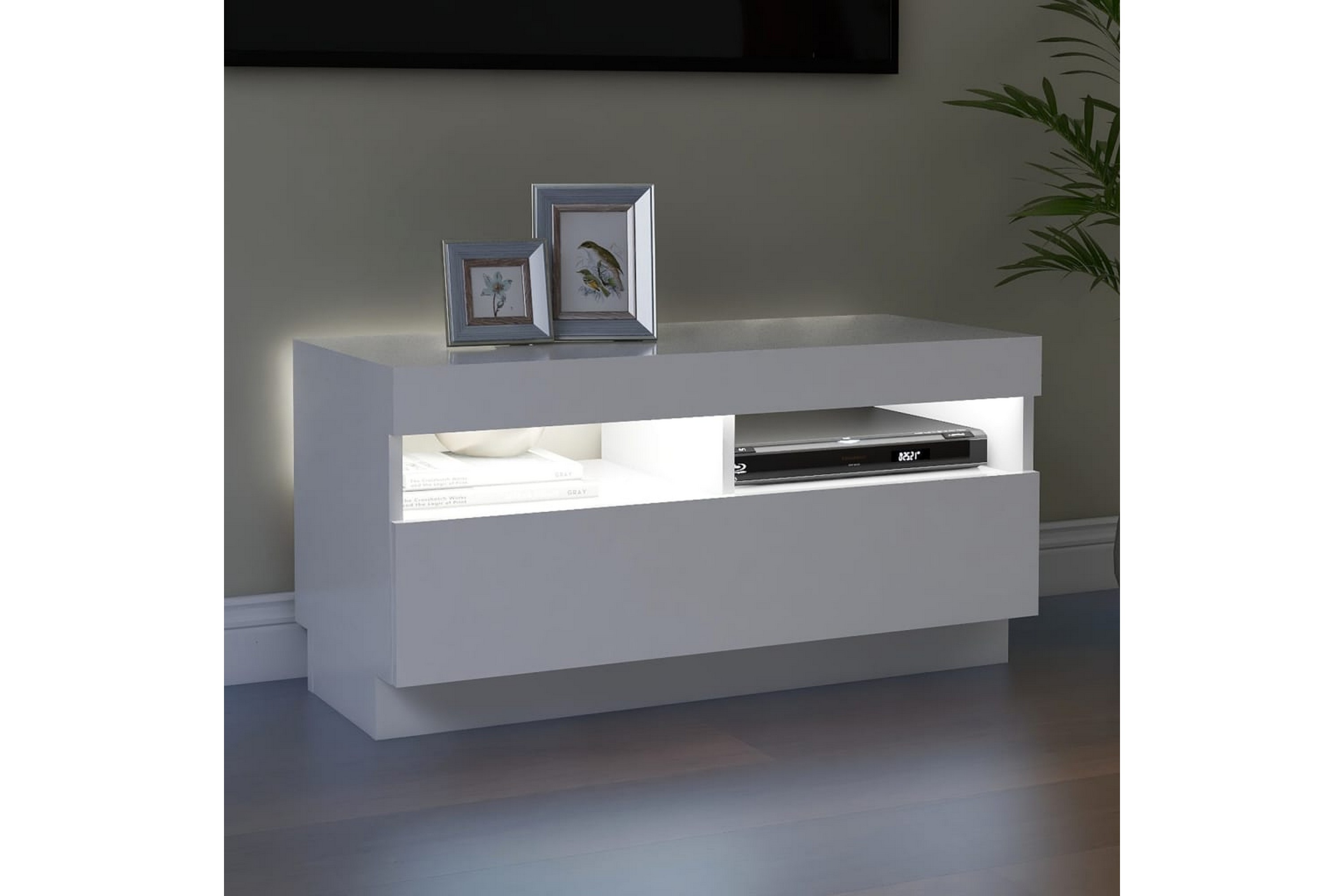 Be Basic TV-benk med LED-lys hvit 80x35x40 cm - Hvit