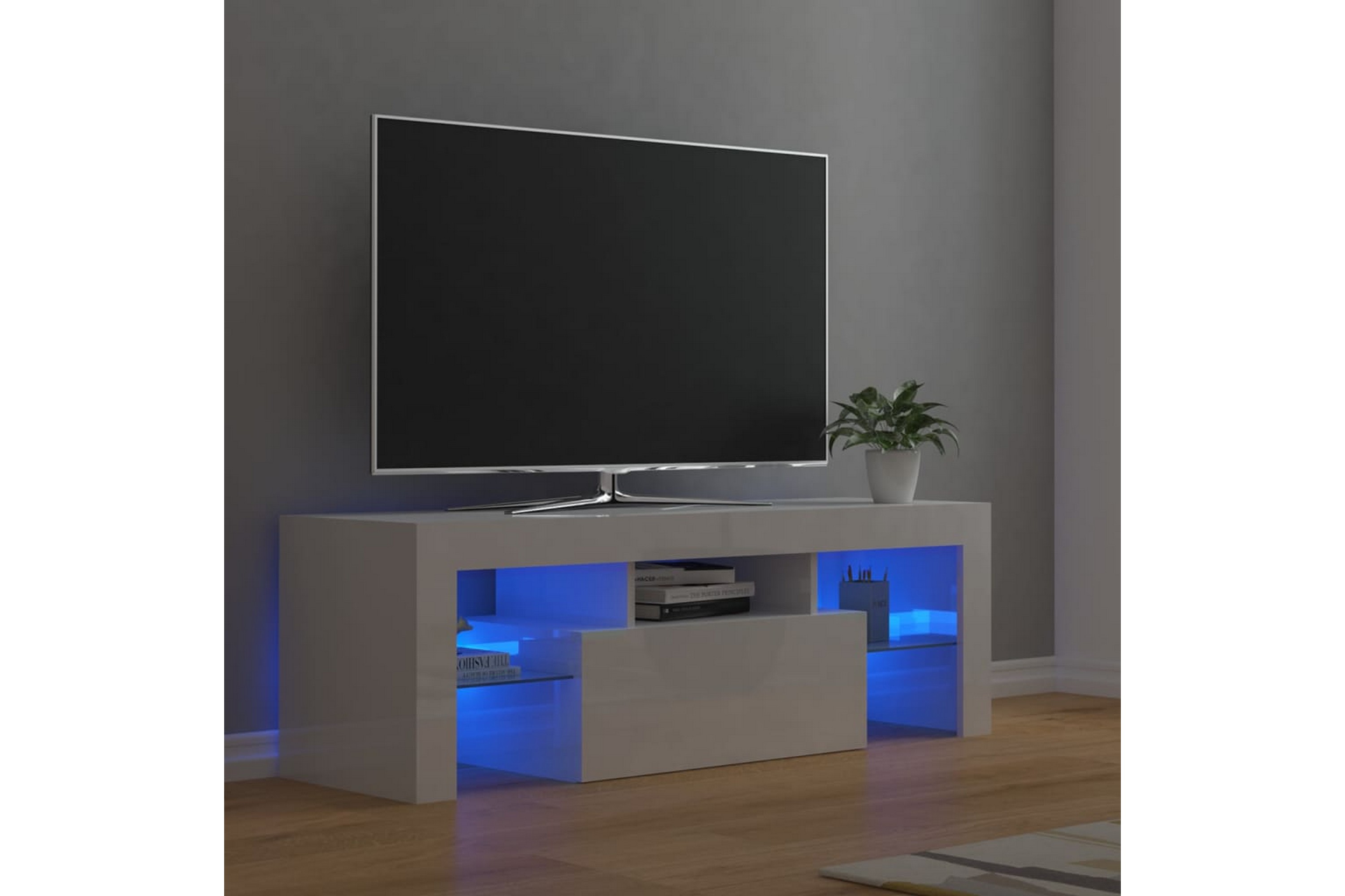 Be Basic TV-benk med LED-lys høyglans hvit 120x35x40 cm - Hvit