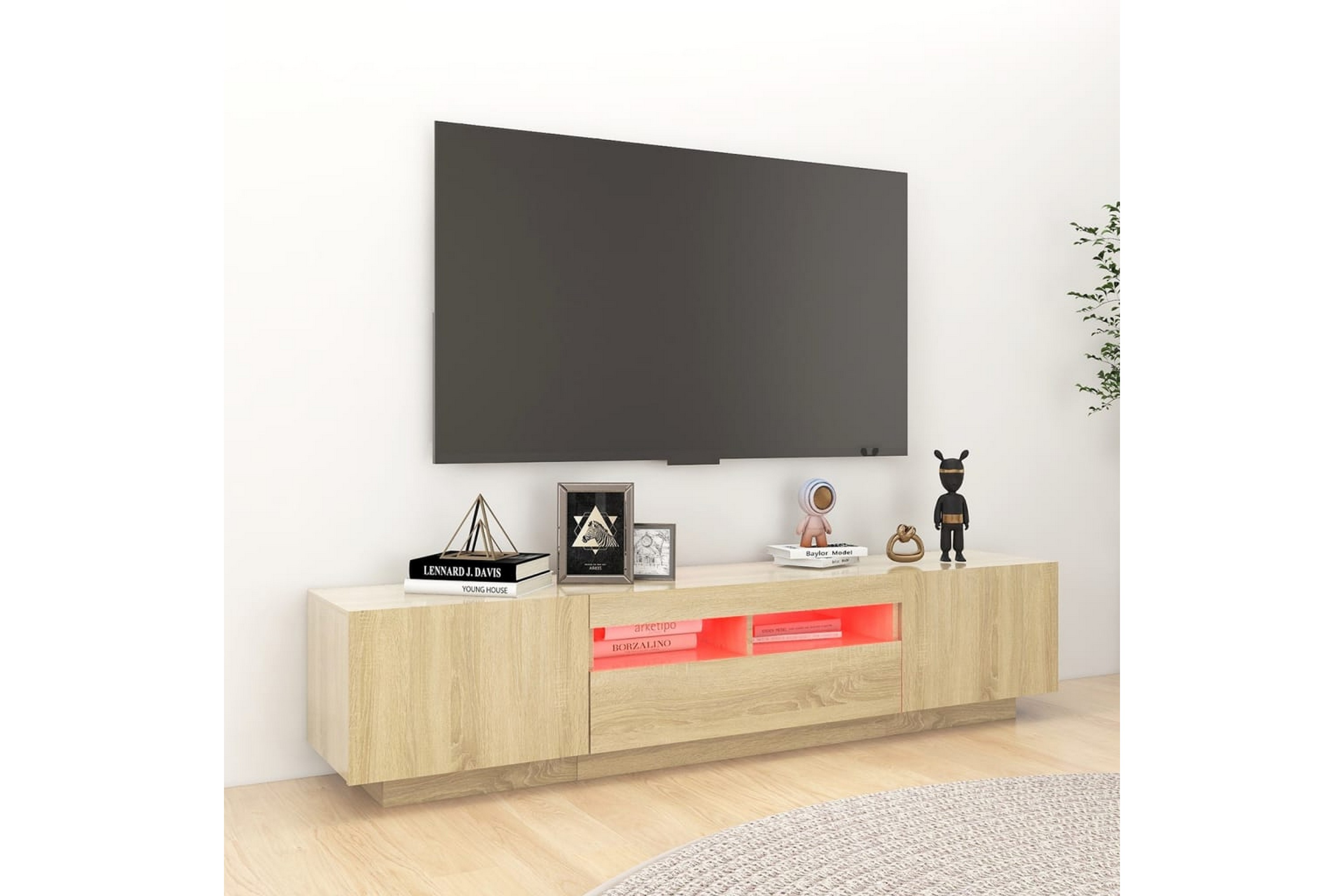 Be Basic TV-benk med LED-lys sonoma eik 180x35x40 cm - Brun