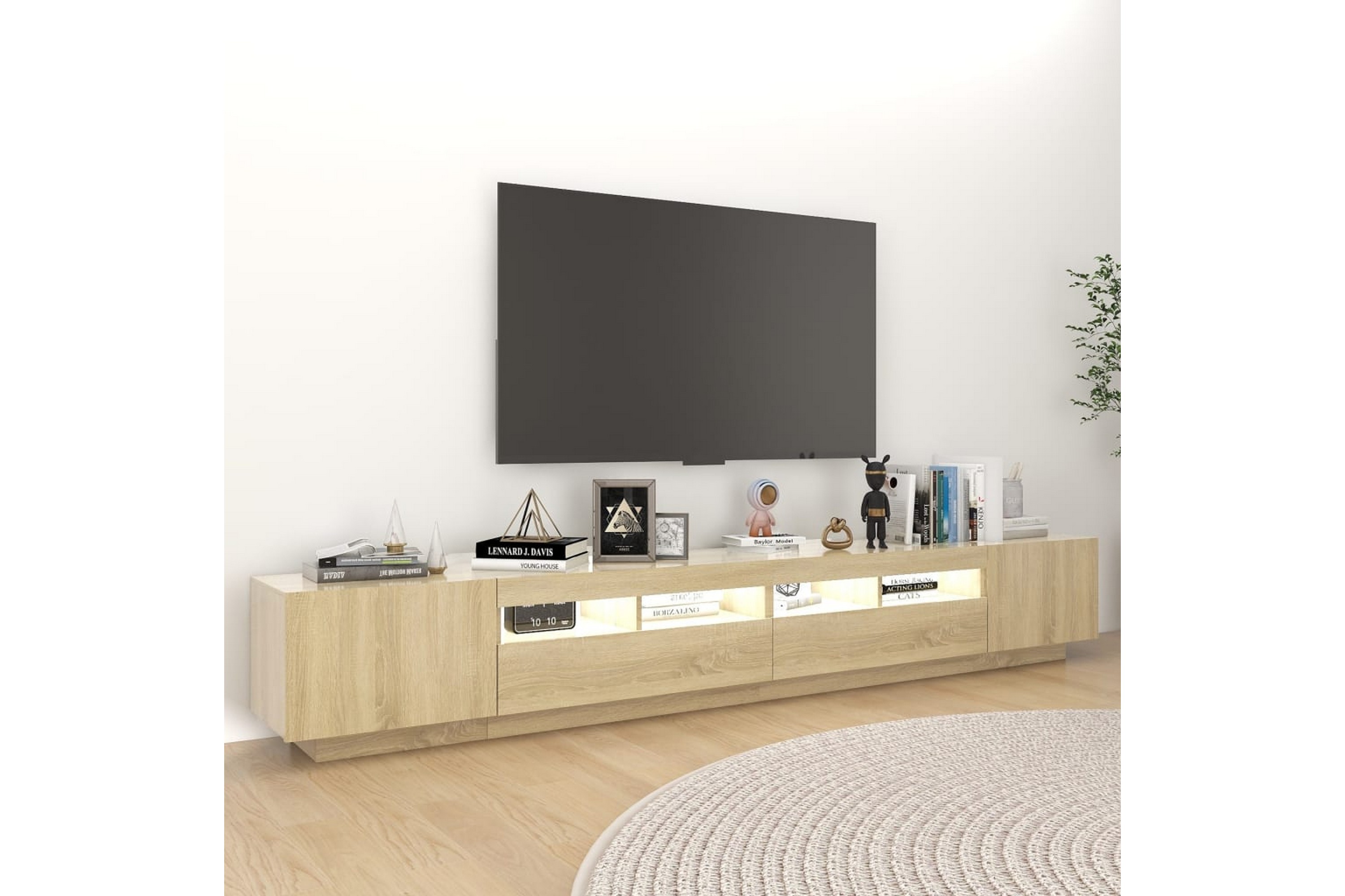 Be Basic TV-benk med LED-lys sonoma eik 260x35x40 cm - Brun