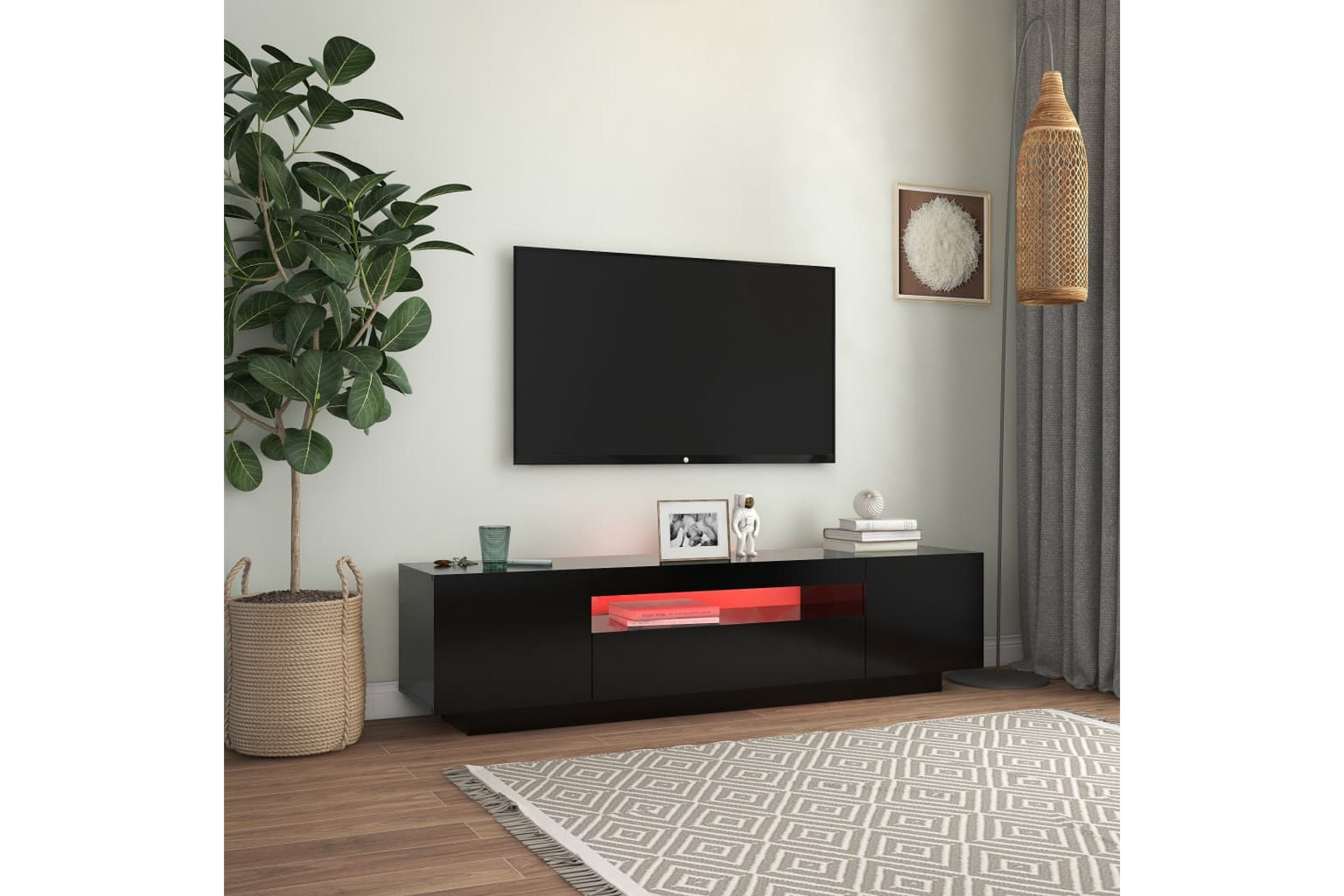 Be Basic TV-benk med LED-lys svart 160x35x40 cm - Svart