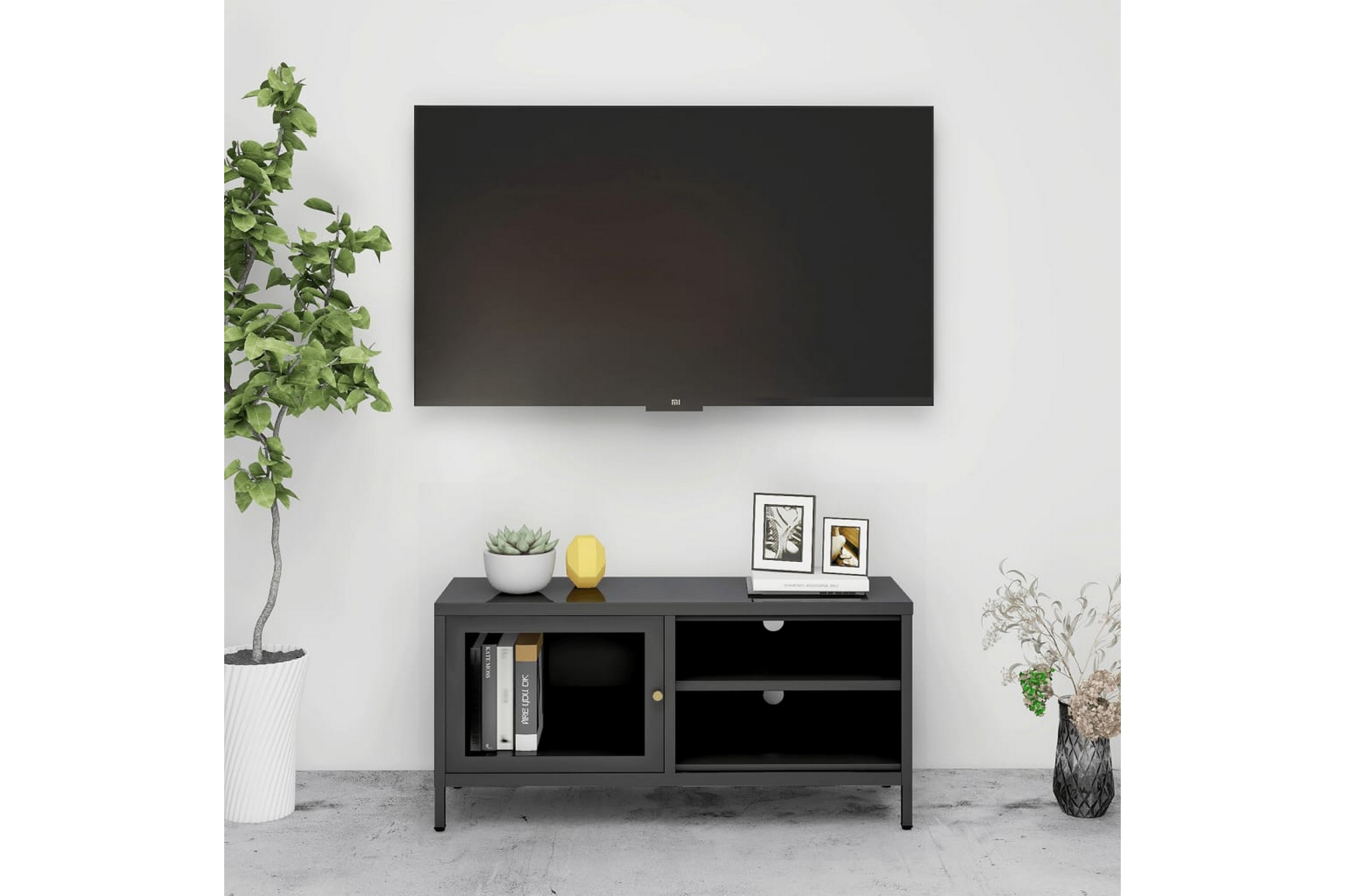 Be Basic TV-benk antrasitt 90x30x44 cm stål og glass - Antrasittgrå
