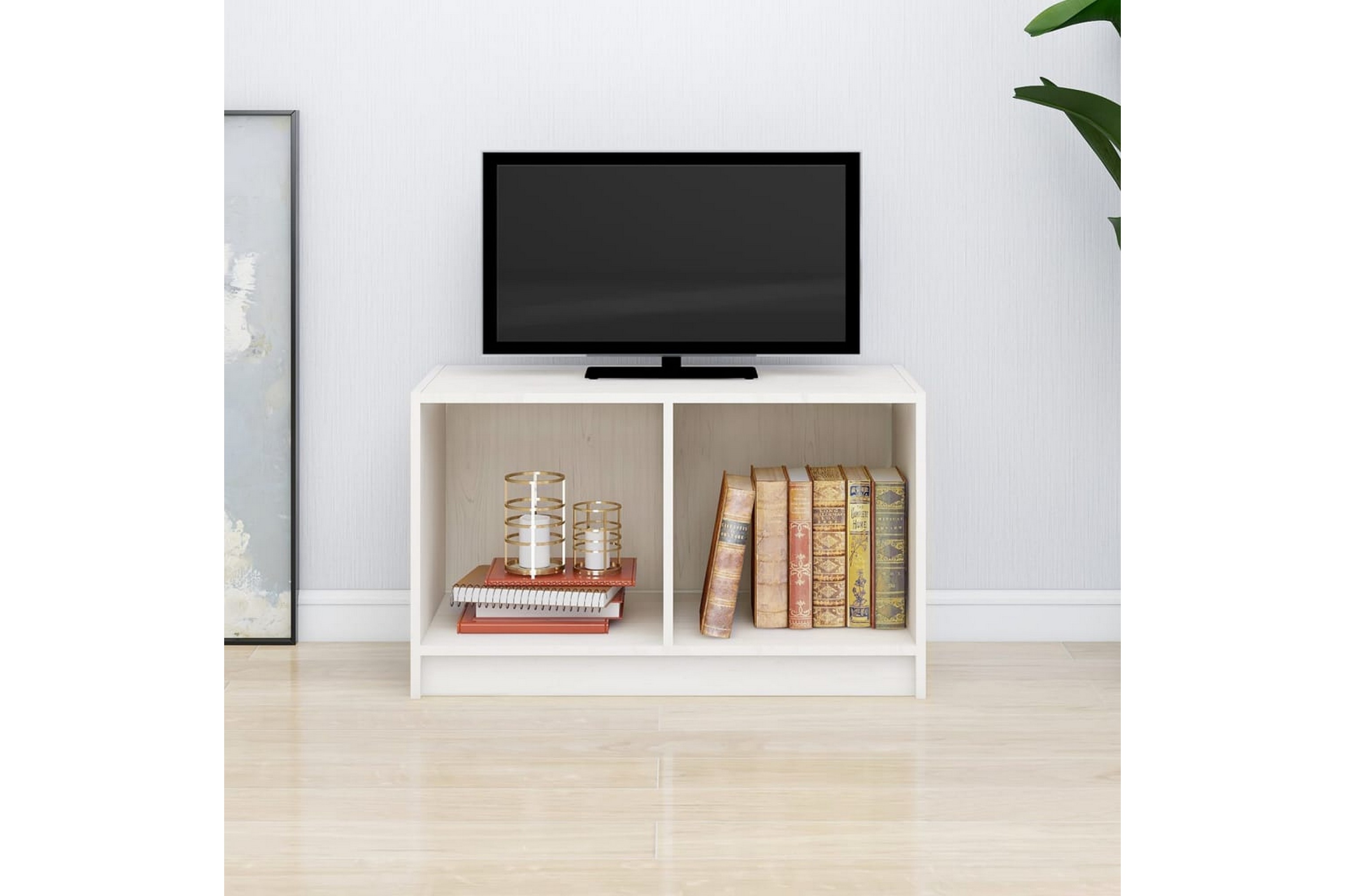Be Basic TV-benk hvit 70x33x42 cm heltre furu - Hvit