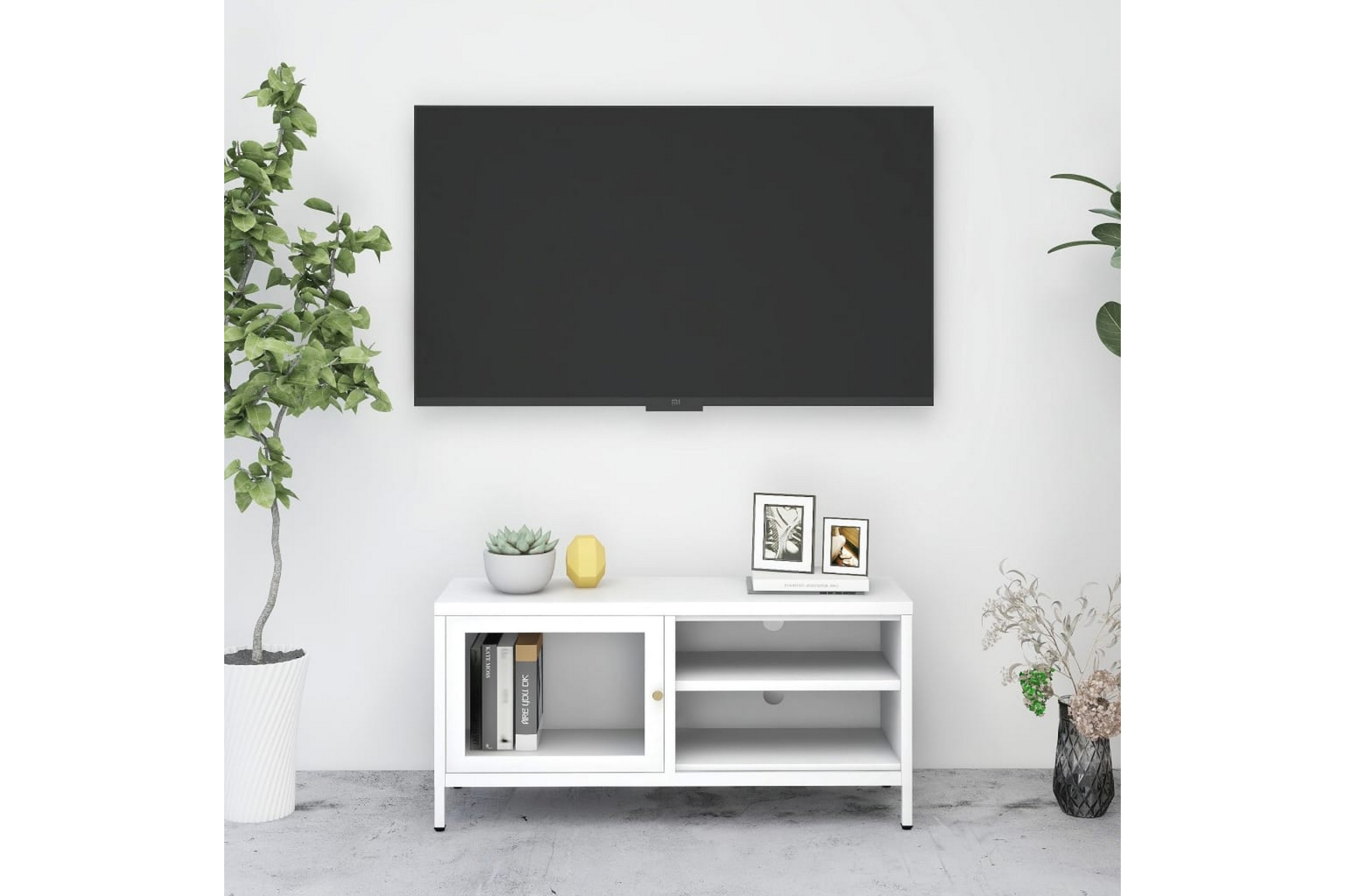 Be Basic TV-benk hvit 90x30x44 cm stål og glass - Hvit