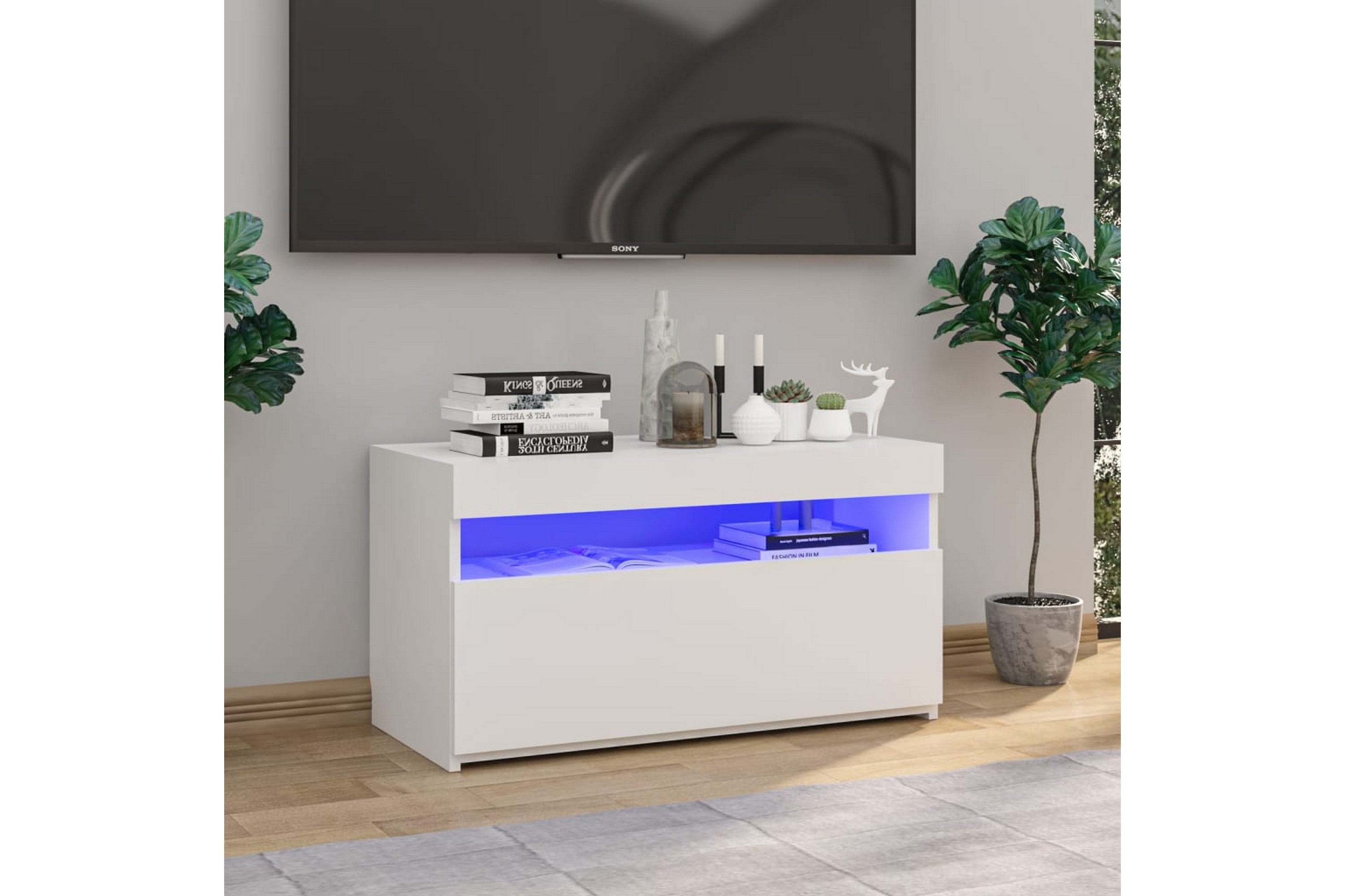 TV-benk med LED-lys hvit 75x35x40 cm - Hvit