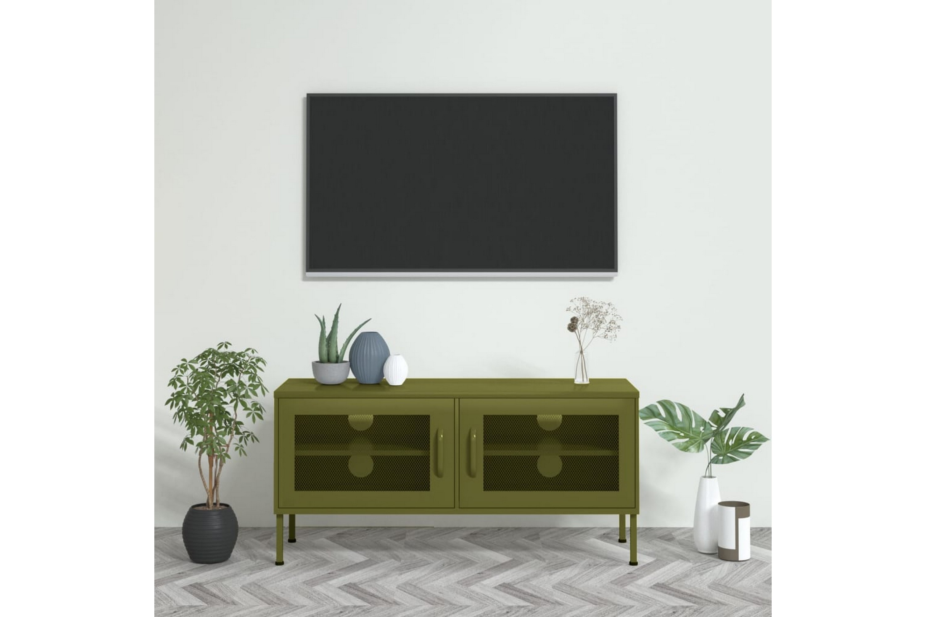 TV-benk olivengrønn 105x35x50 cm stål - grønn
