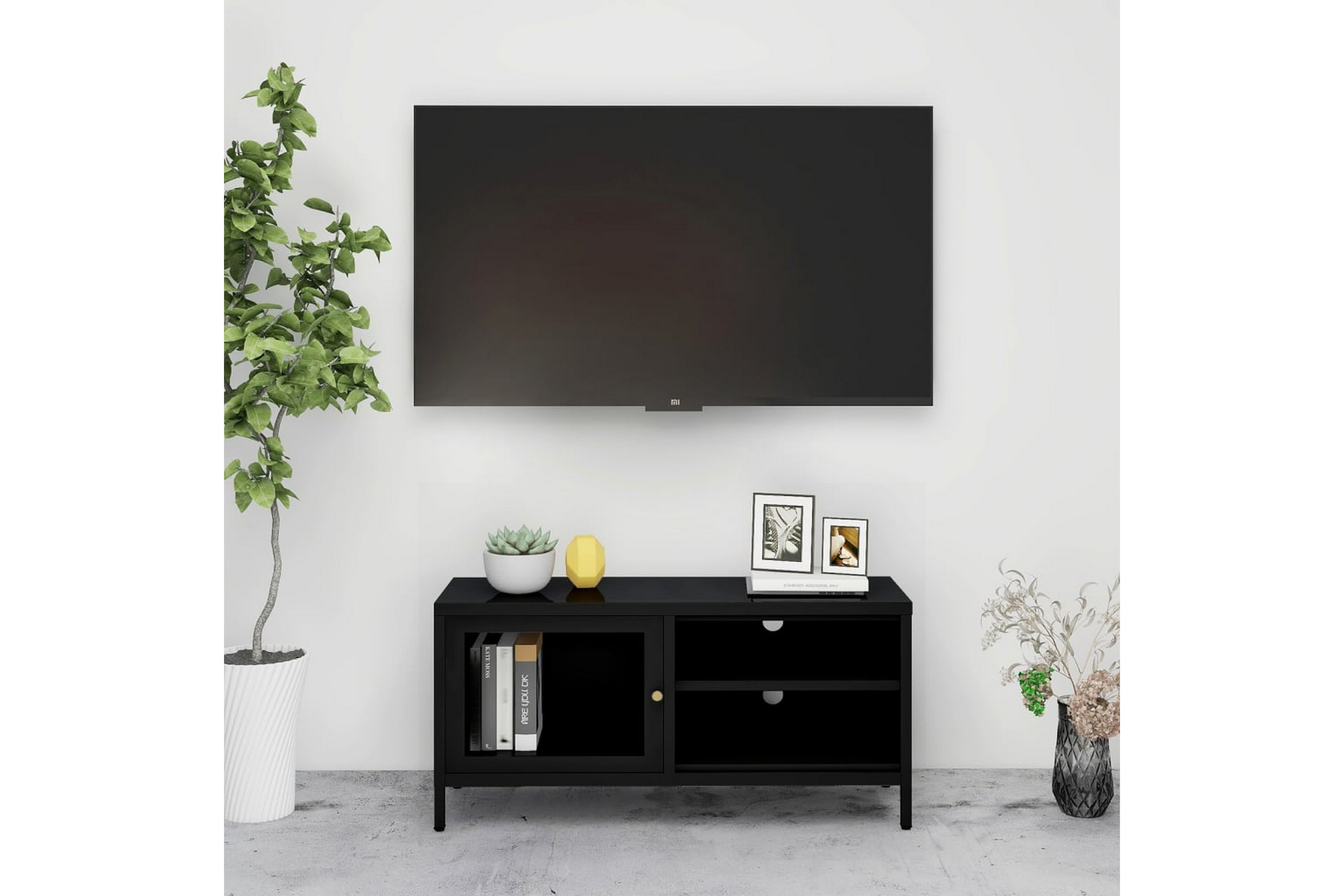 Be Basic TV-benk svart 90x30x44 cm stål og glass - Svart