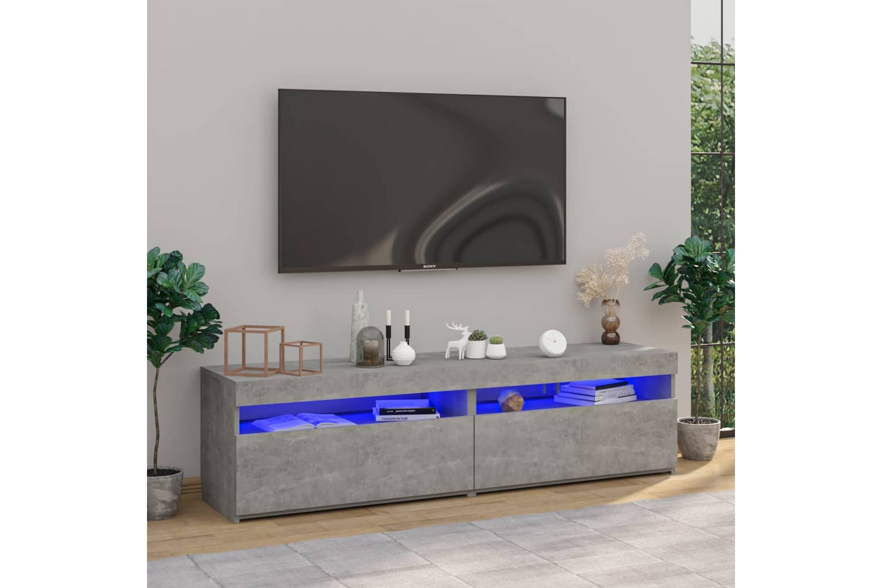 TV-benker 2 stk med LED-lys betonggrå 75x35x40 cm - Grå