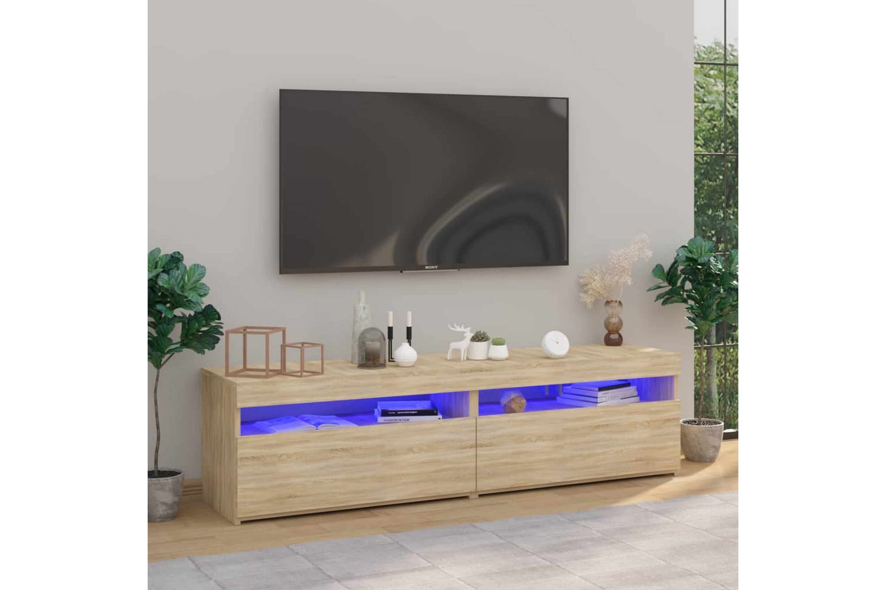 TV-benker 2 stk med LED-lys sonoma eik 75x35x40 cm - Brun