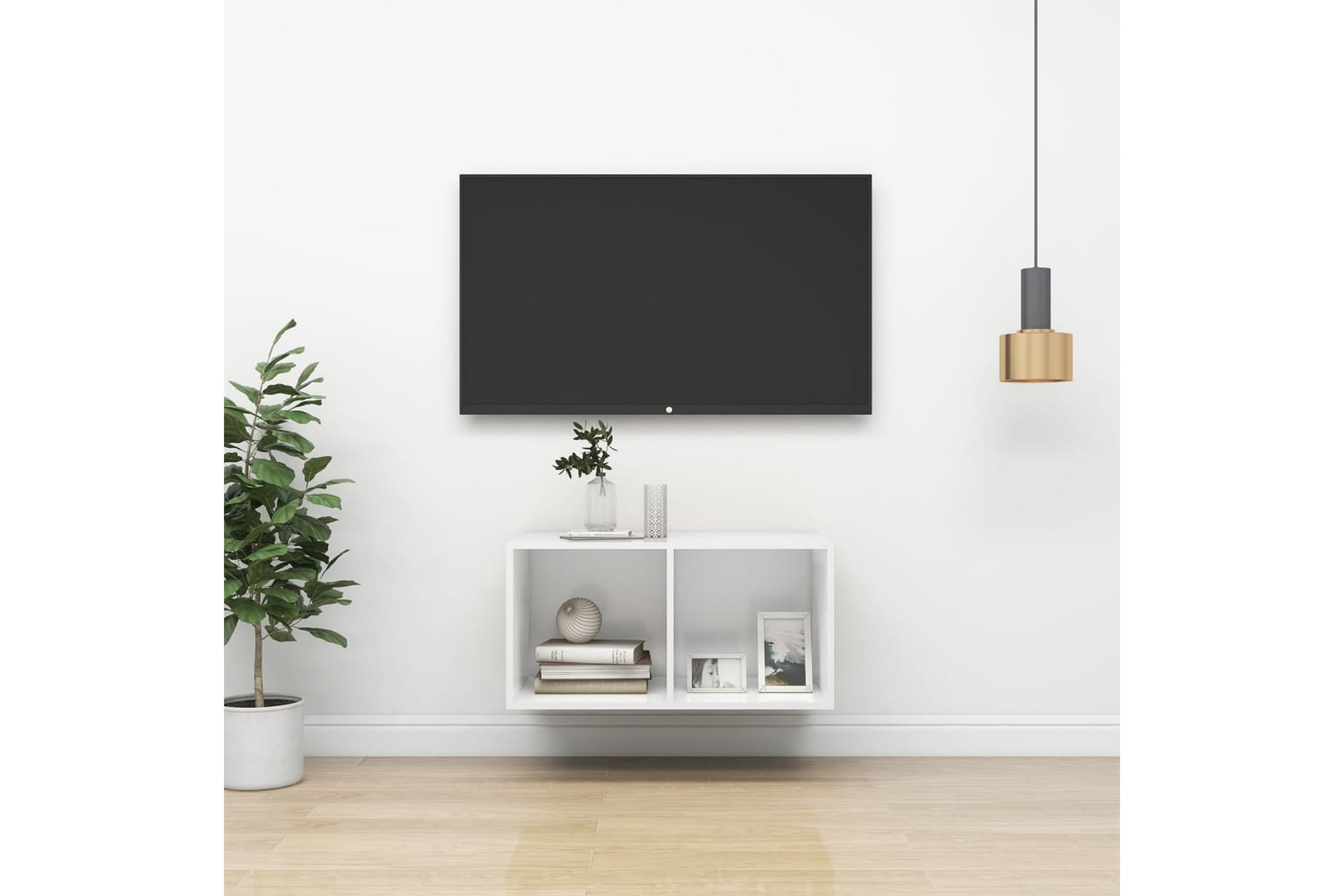 Be Basic Vegghengt TV-benk hvit 37x37x72 cm sponplate - Hvit