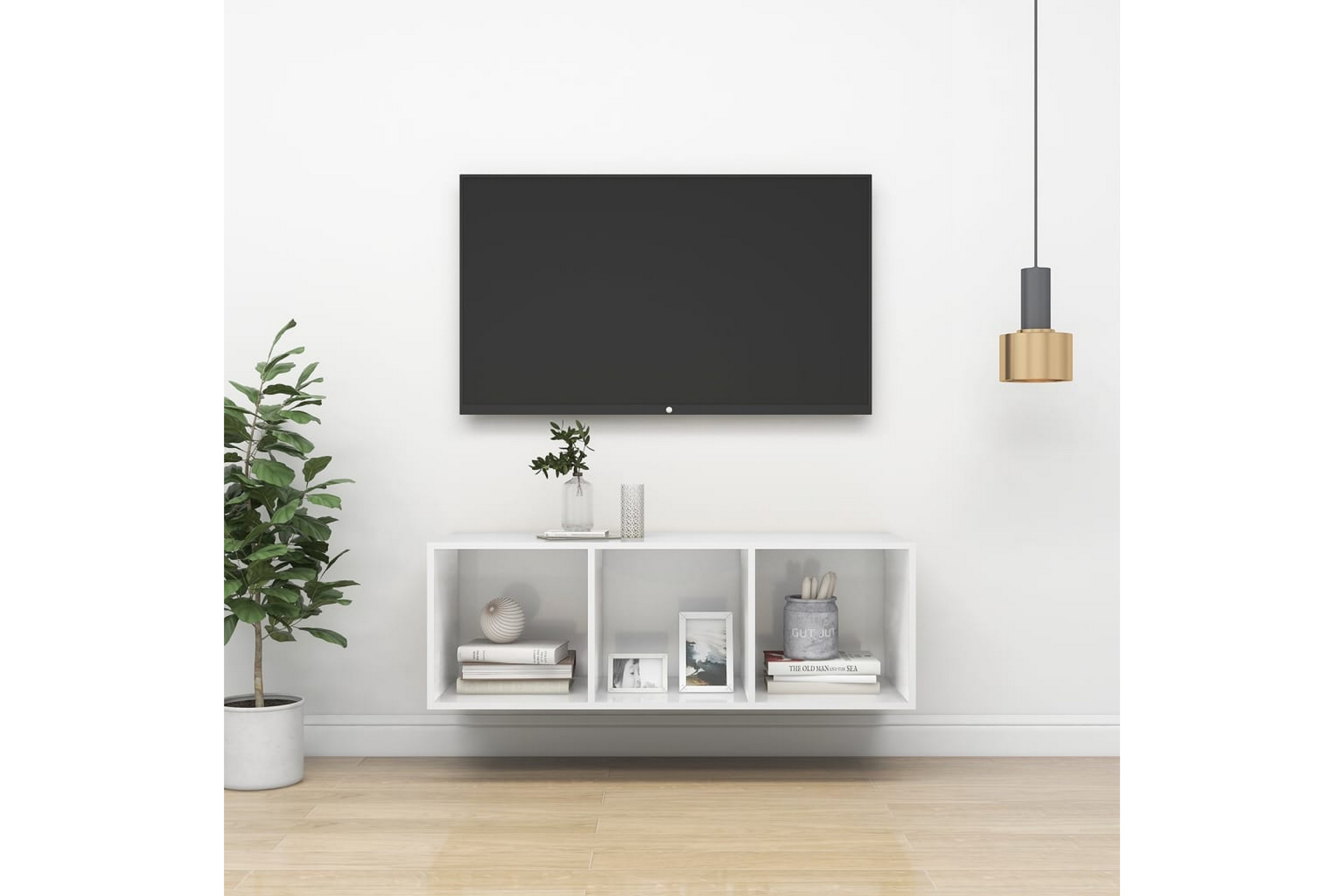 Be Basic Vegghengt TV-benk høyglans hvit 37x37x107 cm sponplate - Hvit