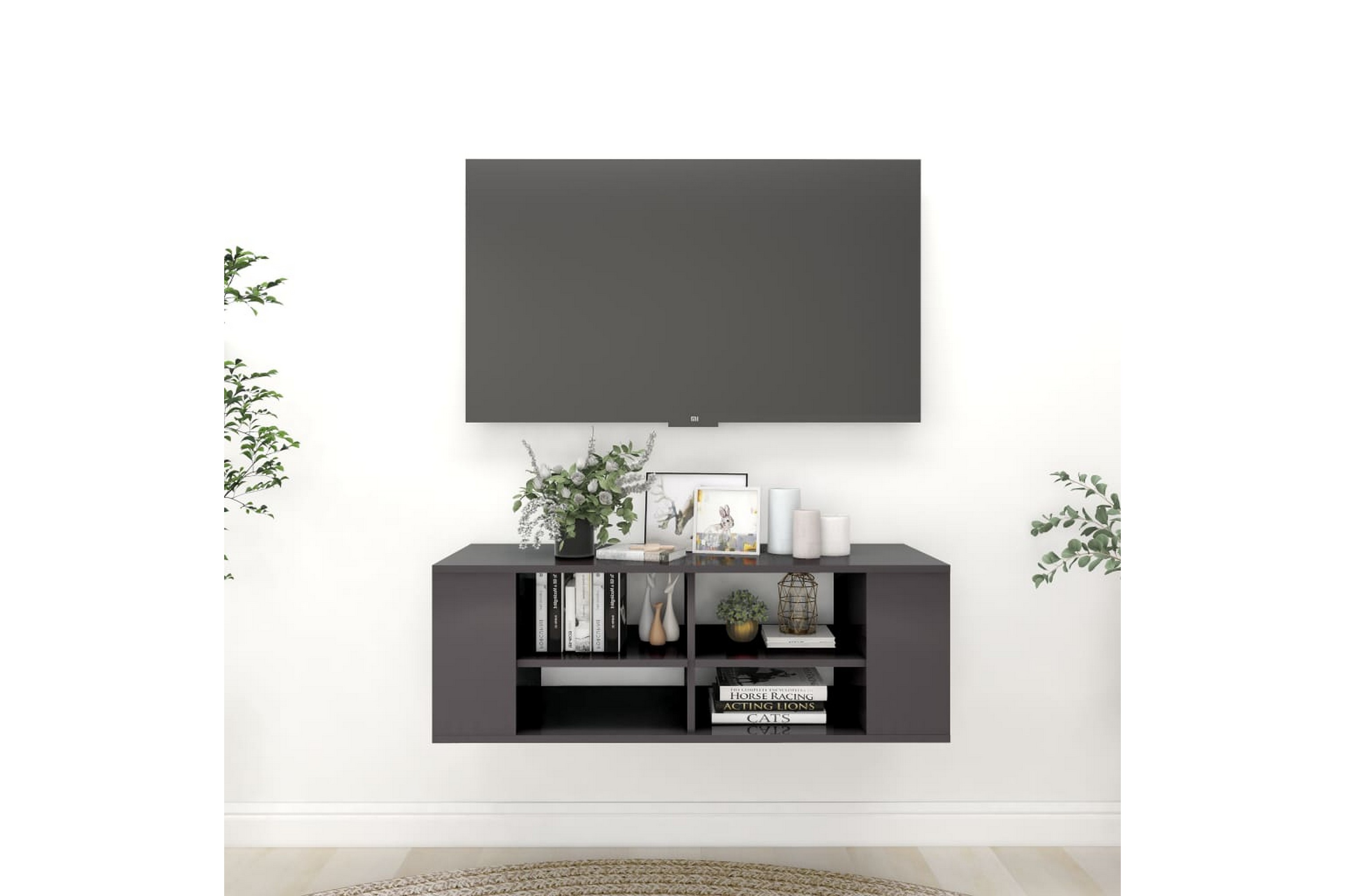 Be Basic Vegghengt TV-benk høyglans grå 102x35x35 cm sponplate - Grå