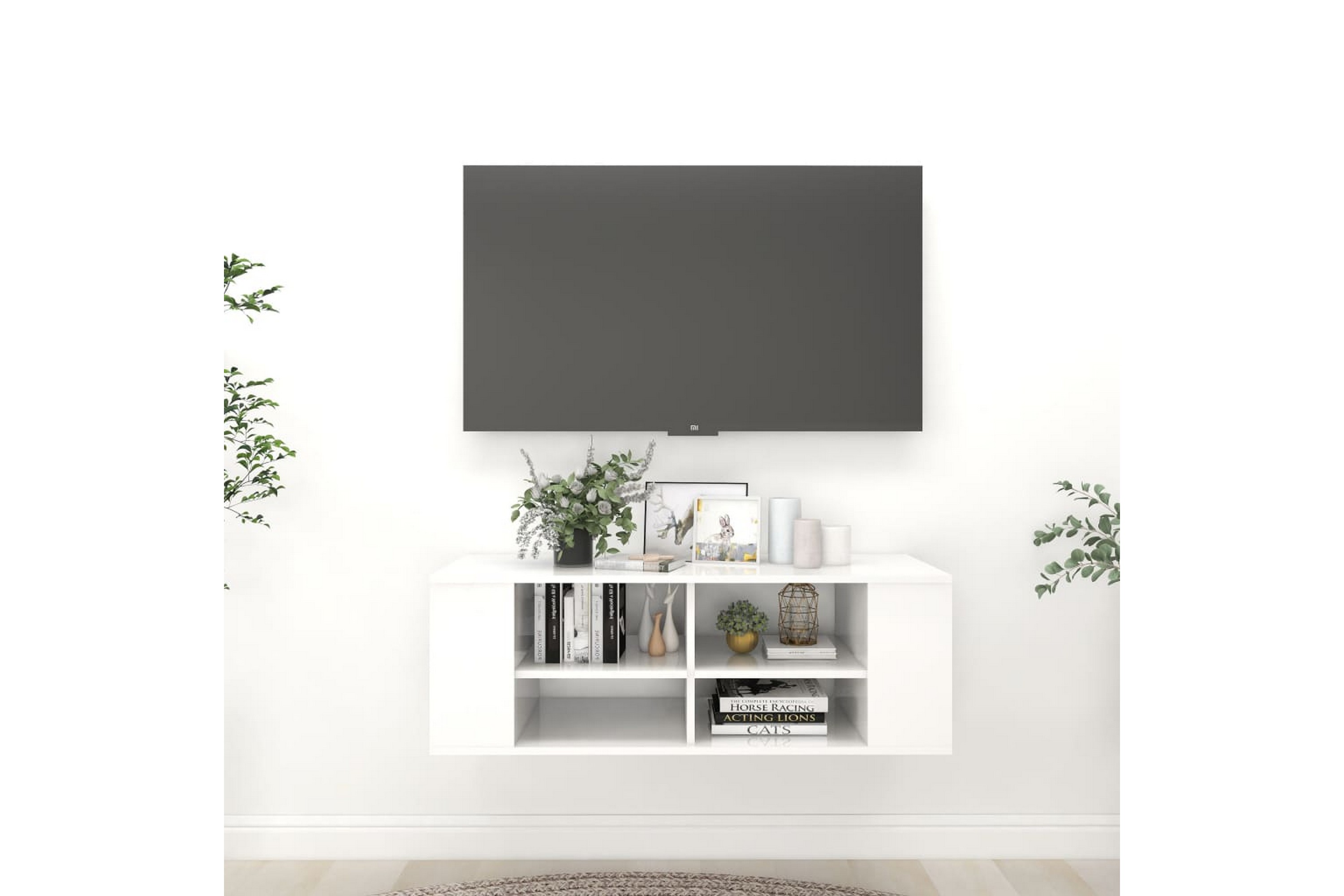 Be Basic Vegghengt TV-benk høyglans hvit 102x35x35 cm sponplate - Hvit